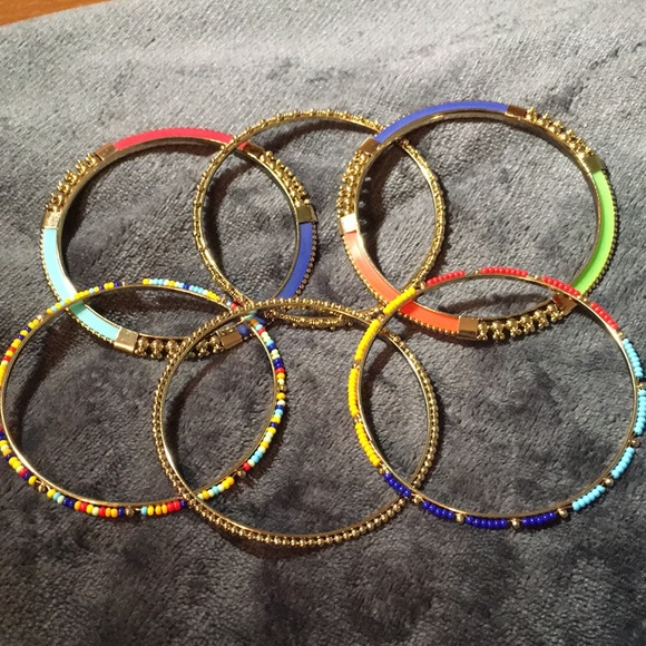 Set of 6 Gold Tone Multicolor Bangles - Picture 3 of 3